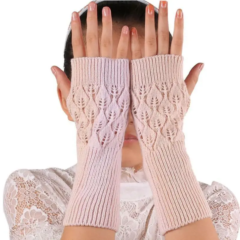 Winter Warm Soft Knitted Mittens Ladies Fingerless Gloves acrylic gloves & mittens