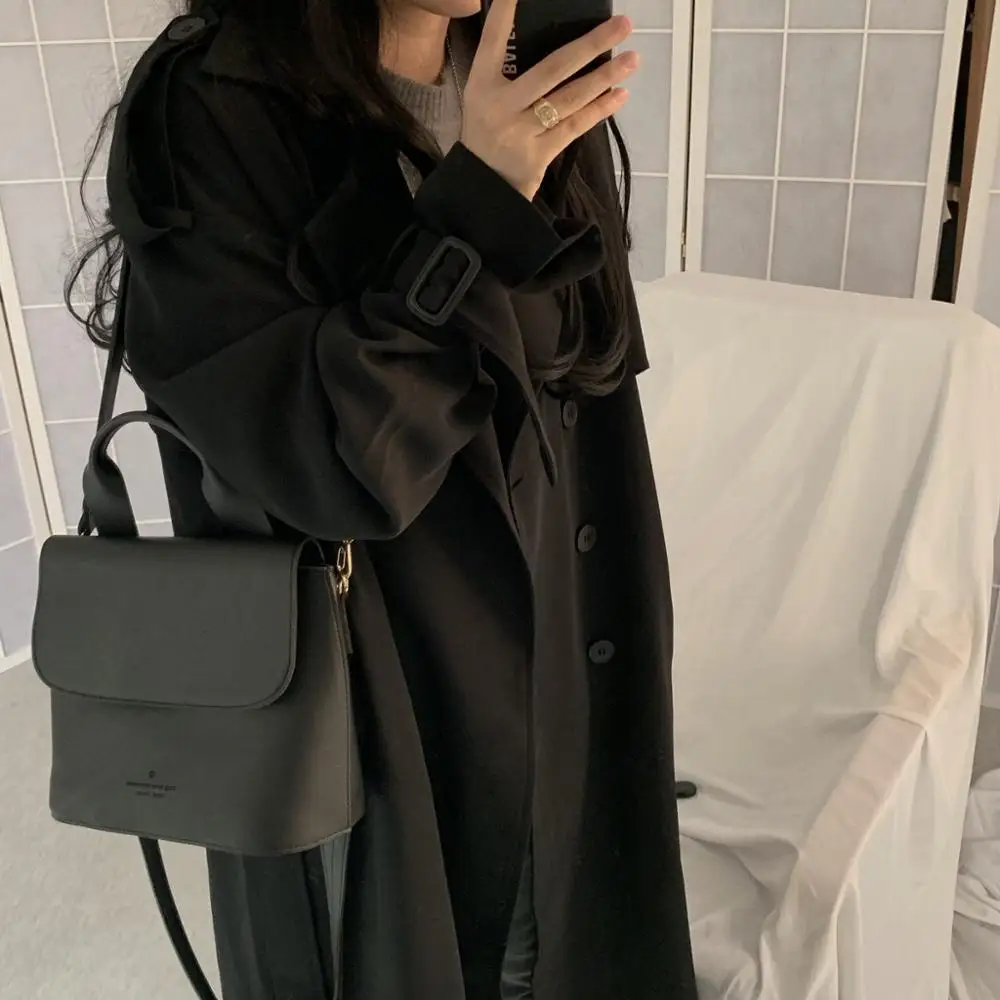 Женский классический двубортный элегантный повседневный весенний черный тренчкот женская одежда