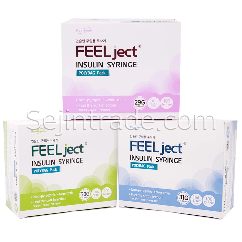 
Feelject Korea TOP Factory wholesale disposable insulin syringe with needle 1cc High Quality Medical Empty 29g,30g,31g 