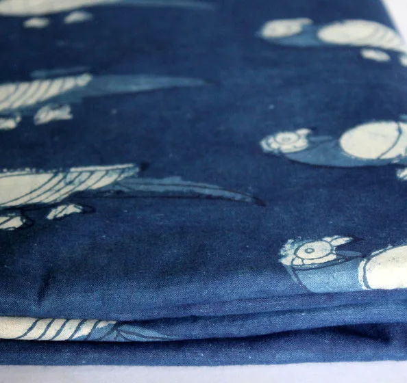 Animal Print Indigo Blue Fabric Eco Friendly Natural Hand Dyed Cotton