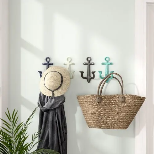 Customisable Set of 4 Metal Aluminium Anchor Wall hook for coats jackets and other things home decor