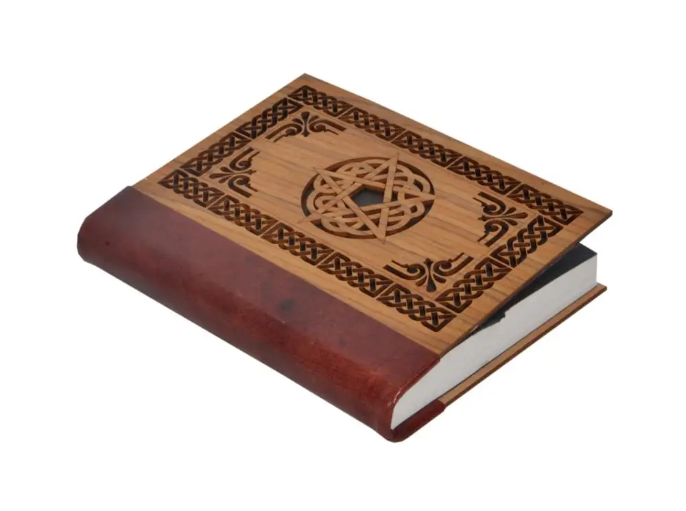 Cut Work Mango Wood Journals Pentagram New Design Creative Eco Friendly Wooden Cover Office Notebooks 120 Pages Notebook Gift