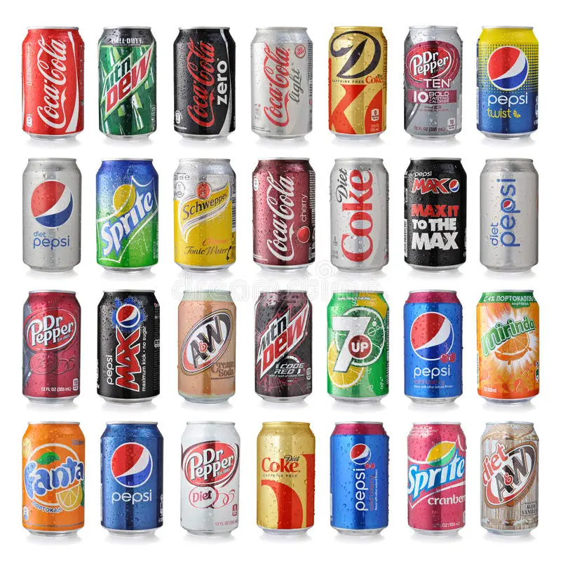coca cola, Fanta, Sprite, Mountain dew, 7UP, Schweppes Soft drinks
