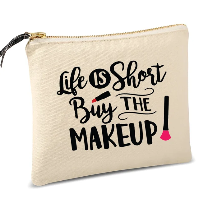 Eco Friendly Recycled Cotton Travel Cosmetic Pouch Makeup Bags With Zipper And Customized Print