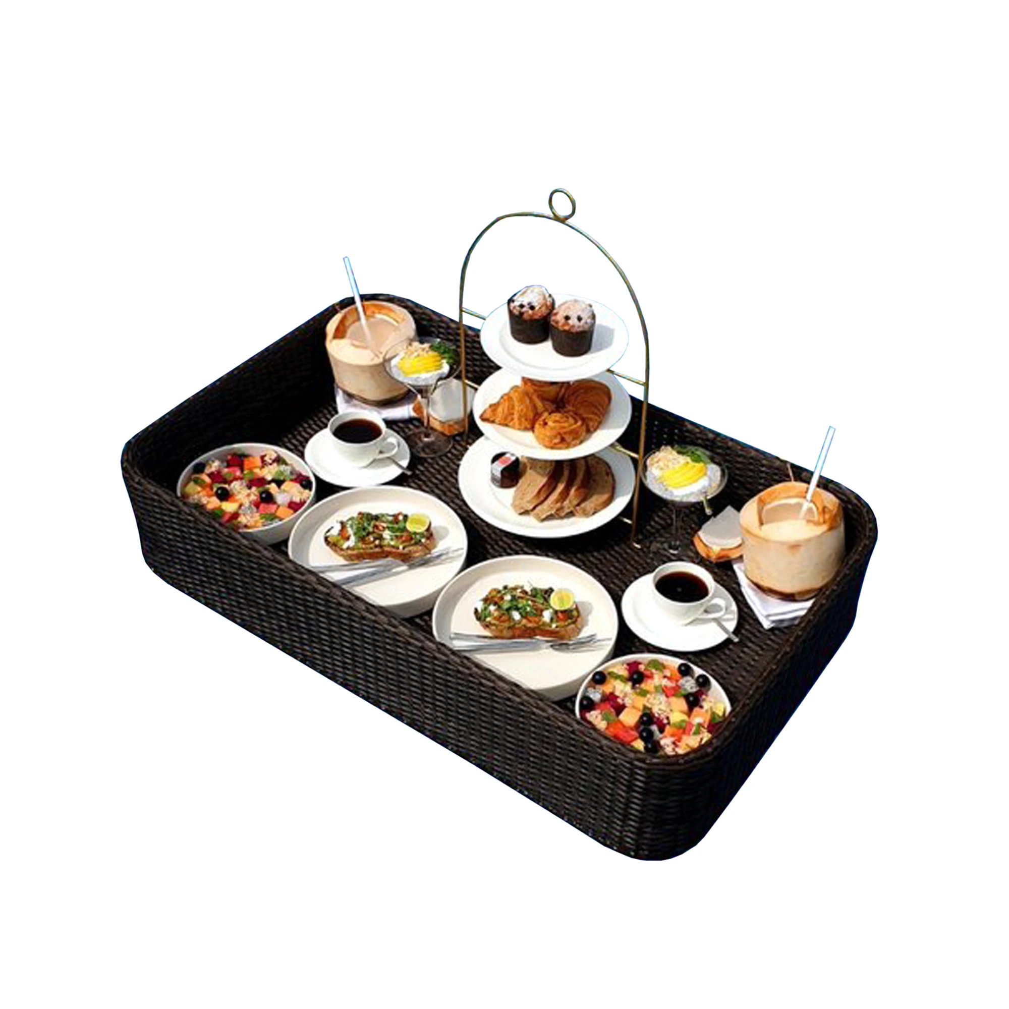 new arrival round rattan serving trays luxury breakfast trays with handles modern floating serving trays