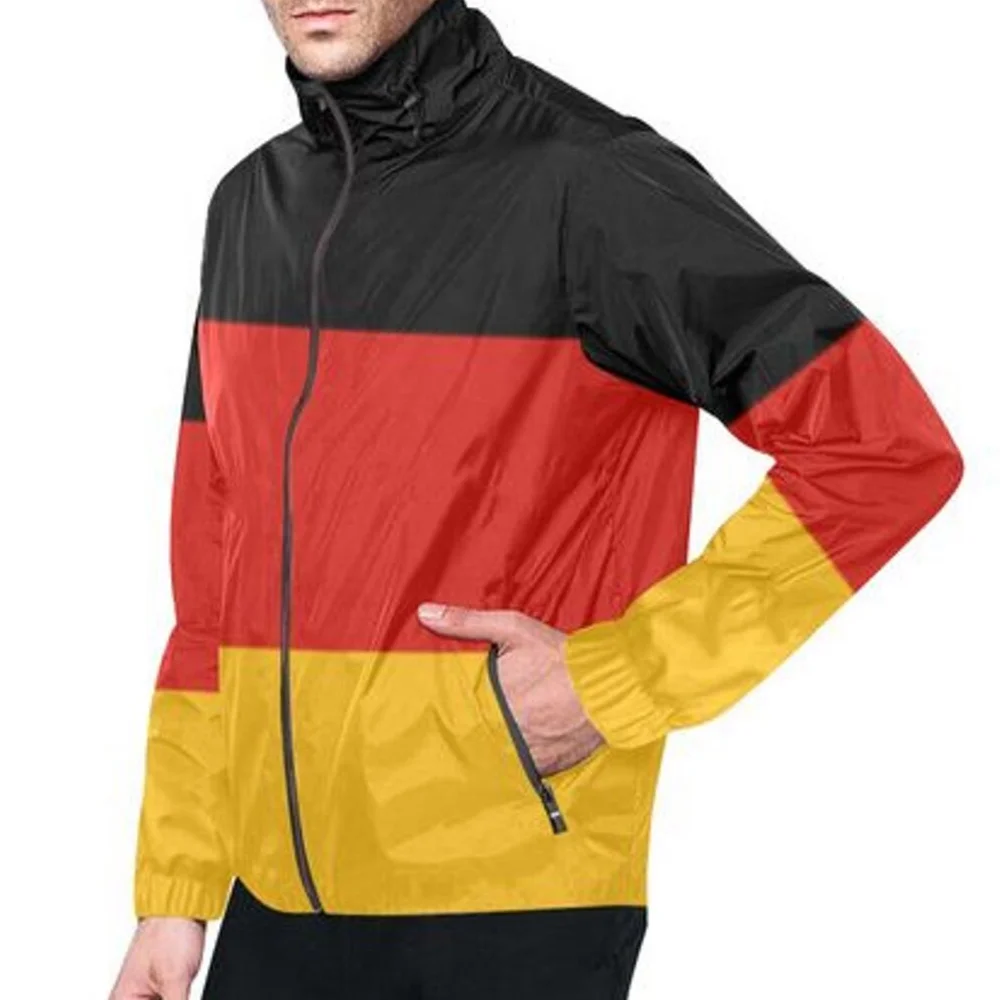 Comfortable Men Full Zip German Flag Color Windbreaker Jacket