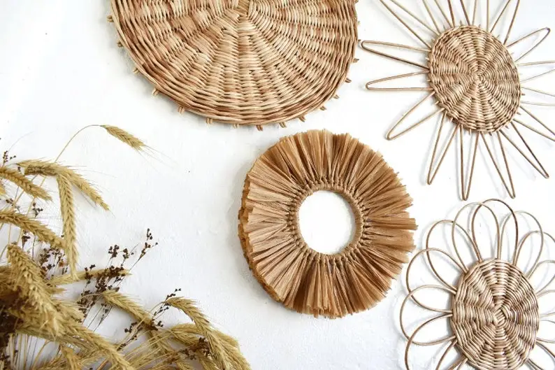 African Hanging Wall Baskets Decorative Baskets, Set 5 Interior Wall Decoration Natural Handmade