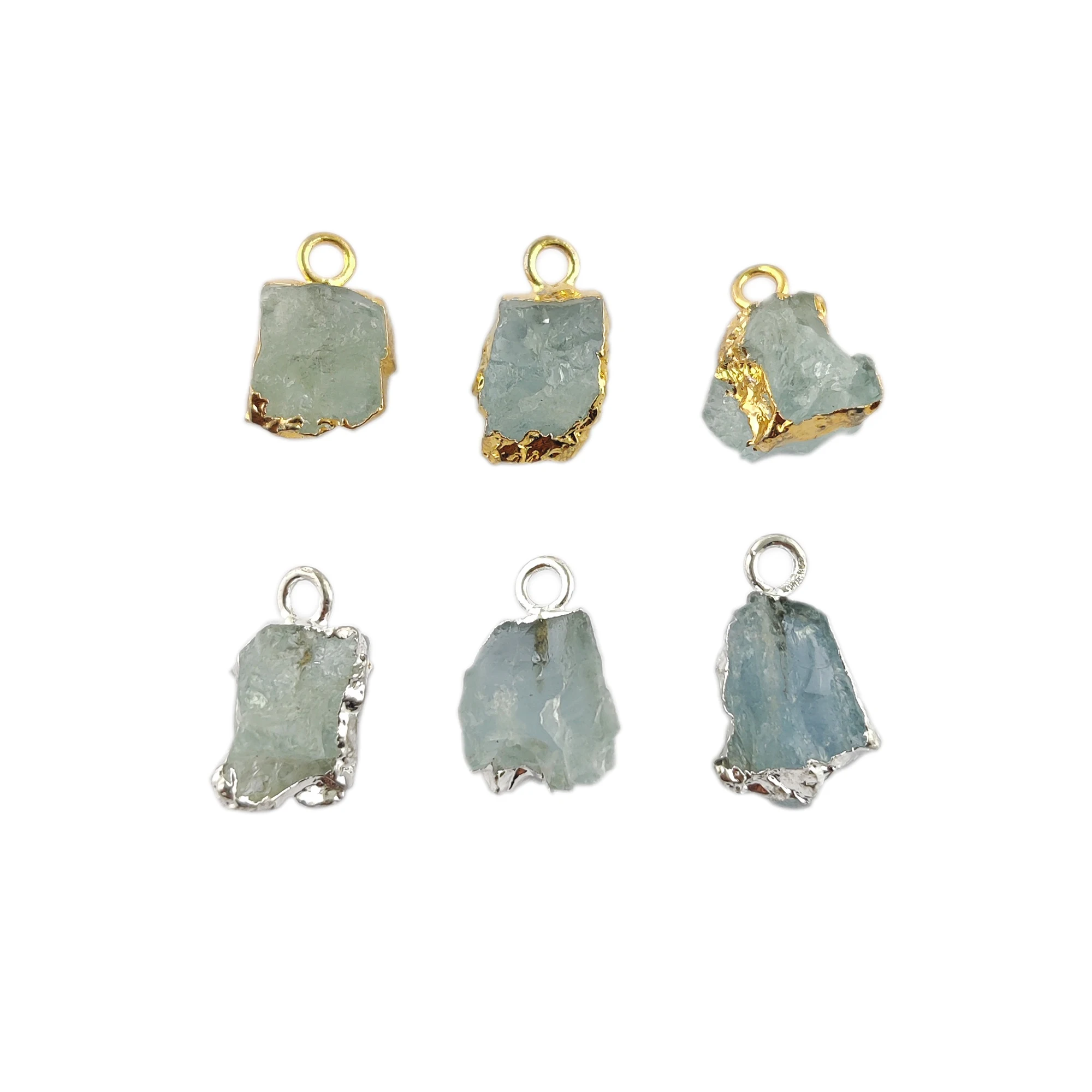 Raw Aquamarine Gemstone Gold/Silver Electroplated Rough Gemstone Birthstone Pendant Necklace M-15