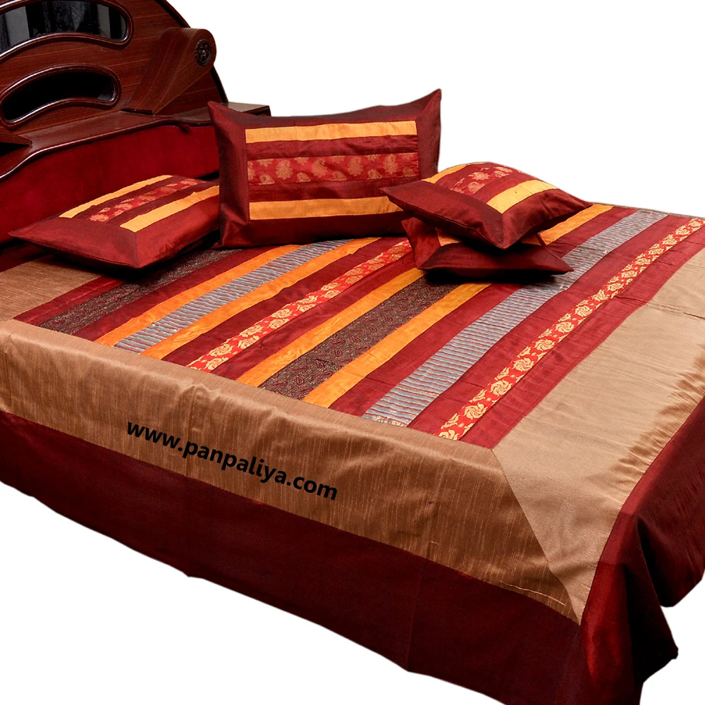 Wholesale Indian Handmade Poly Dupion Banarasi Silk Borocade Bedspread With Pillow Case And Cushion Cover
