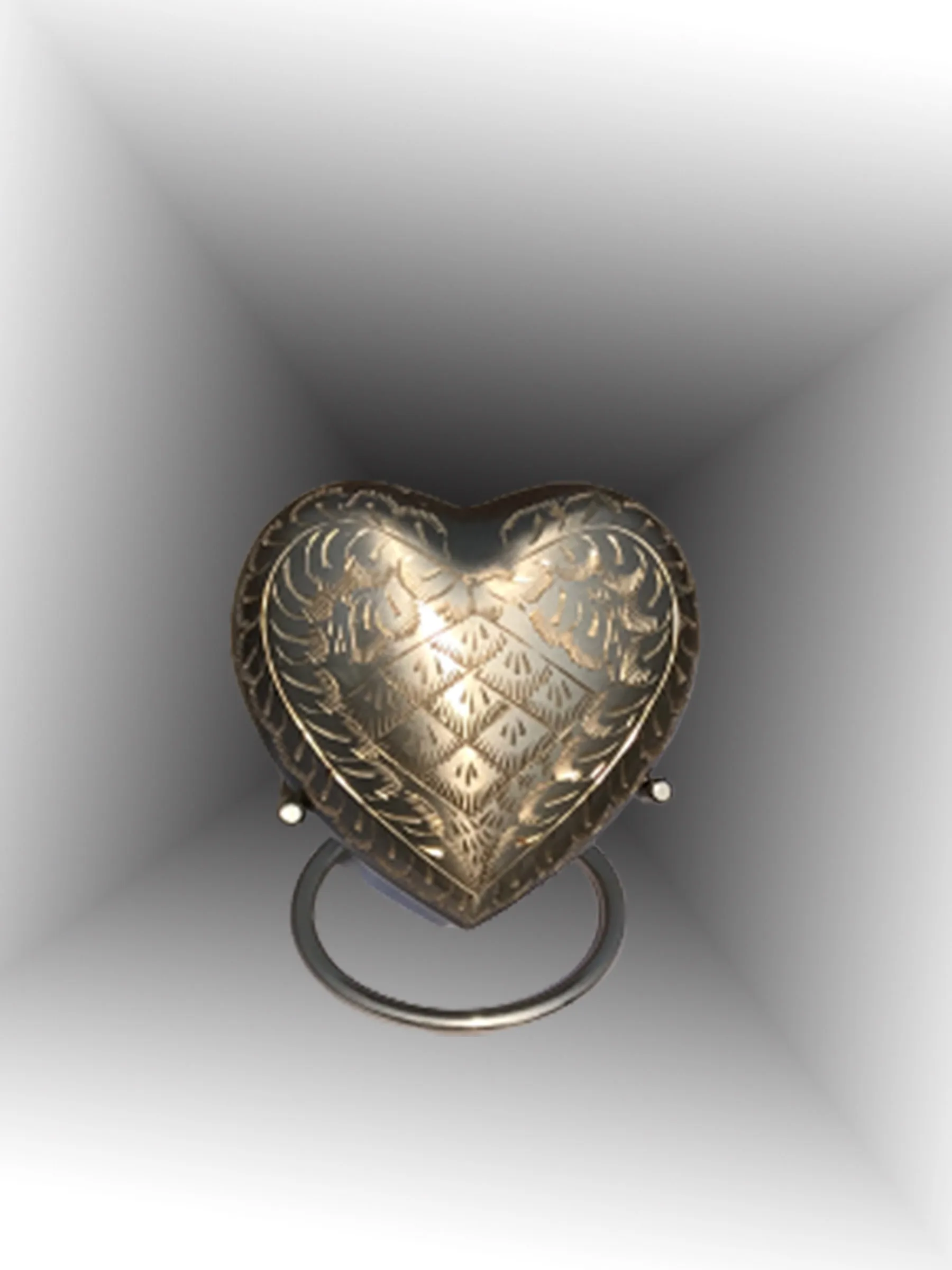 Ravishing Brass Heart on Stand with Hand Carved Rose Designer Cremation Urn