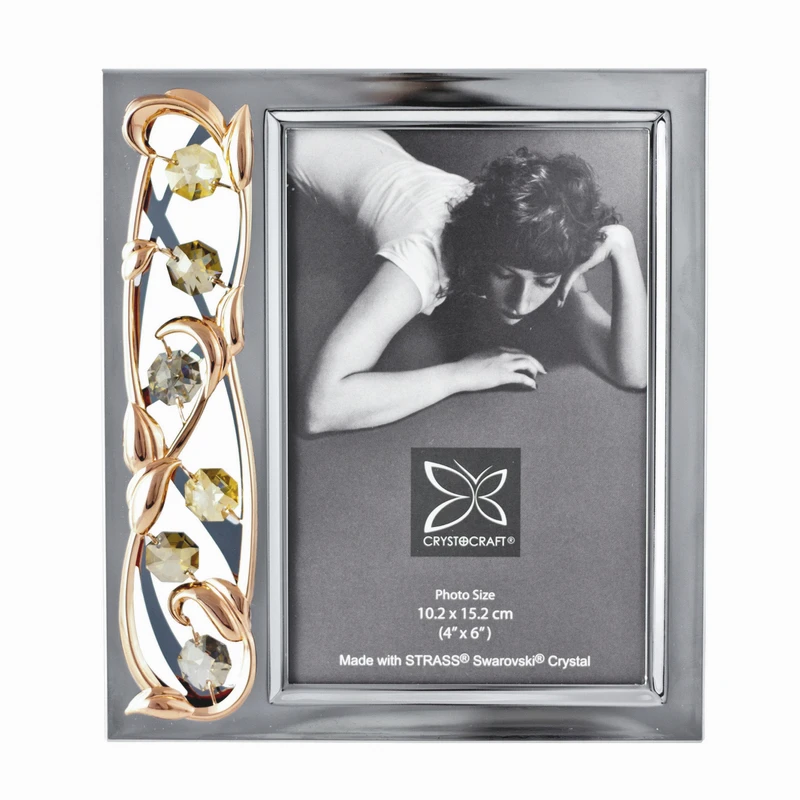 Crystocraft Роскошная фоторамка с кристаллами и цветами 4R розовое золото металл с кристаллами бриллиантовой резки свадебный подарок для пары