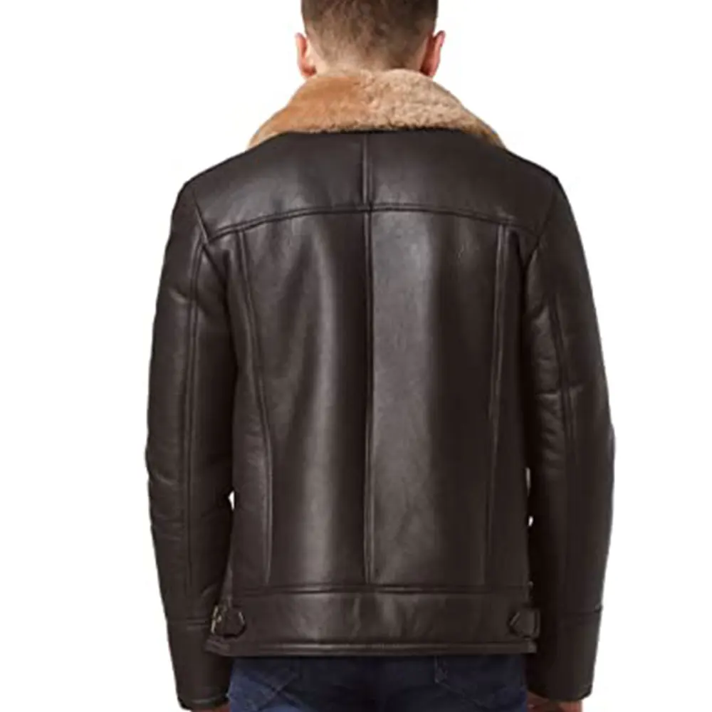  Мужская зимняя куртка из коричневой кожи с меховой овчиной/куртка натуральной мехом овчины/Новейшая стильная для мужчин