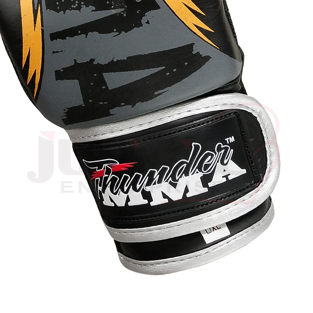Custom Grey and black Half Finger Full Grappling Pro MMA Gloves leather boxing mma gloves with logo by juvinile enterprises
