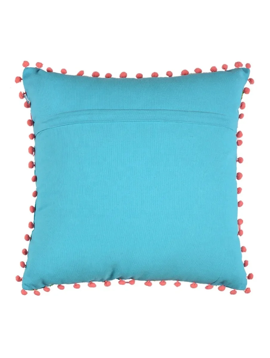 Indian Luxury Home Hand Embroidered Floral Pillow Cushion Cover Sky Blue Cotton Silk Living Room Hotel-Wholesale Home Decor Red