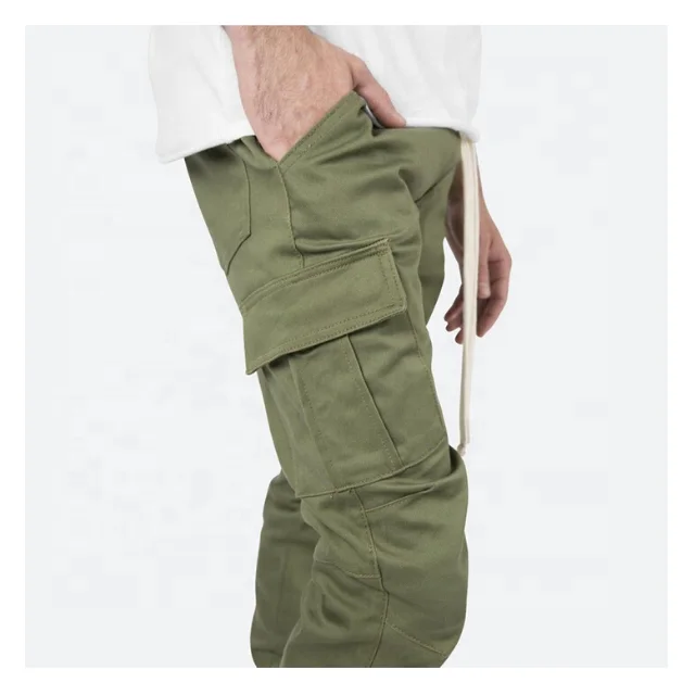 Wholesale high quality streetwear mens bottoms custom cargo jogger pants men in Olive green Cargo Trousers
