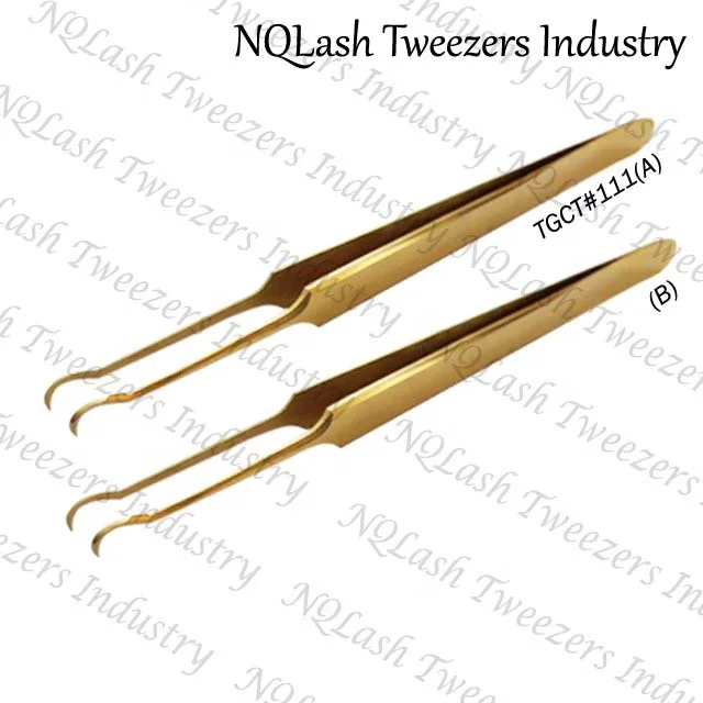 
Top Quality Titanium Gold Color Lash Tweezers / Beautiful Style Titanium Gold Eyelash Extension Tweezers 