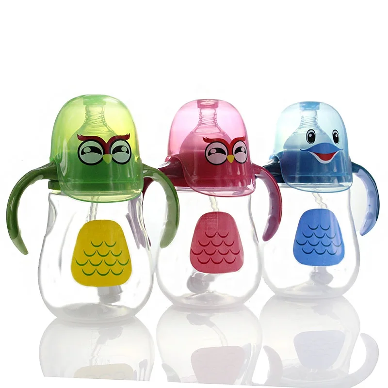 Baby feeder bottle color changing baby bottle with handle and straw
