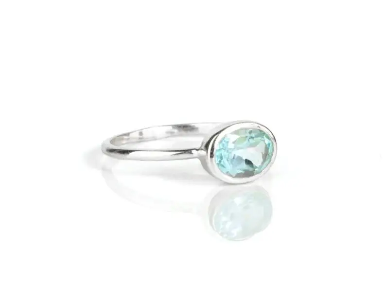 
Blue Topaz Quartz Oval Shape Bezel set Gold Vermeil Ring 