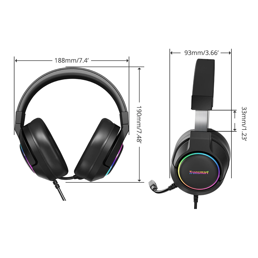 Tronsmart Sparkle Gaming Headphone with mic Virtual 7.1 Game Headset with RGB Lighting Standard USB Port Headset with EQ Mode