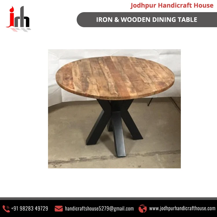 
Bulk Selling Wooden Round Top Dining Table with Iron Base at Wholesale Price 