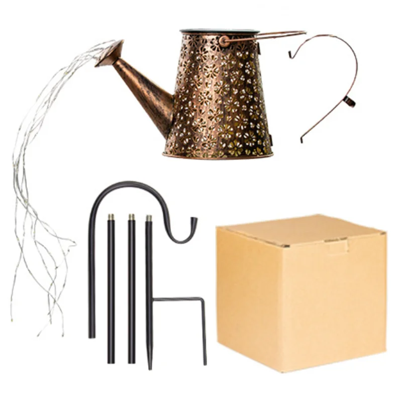 Outdoor waterproof decorative landscape DIY metal watering can led light with stake