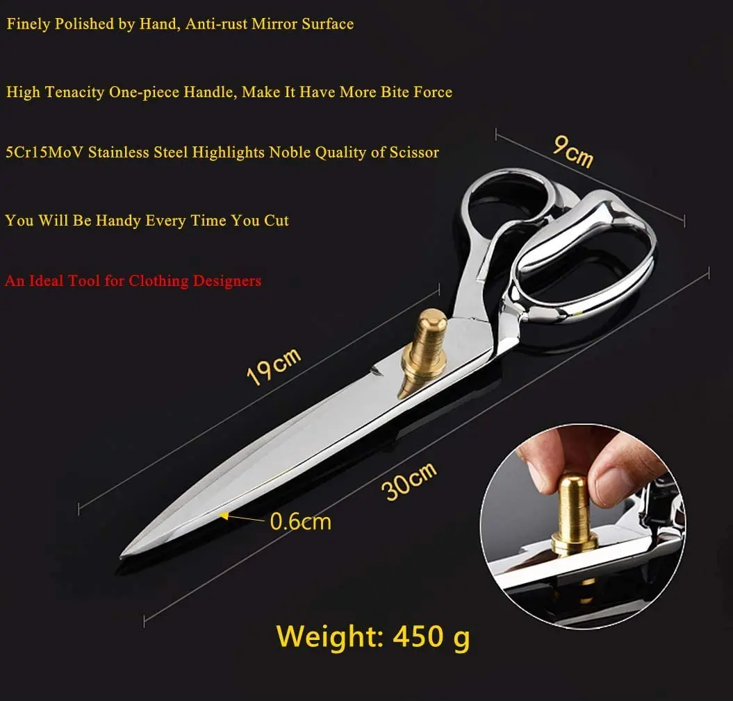 Tailor Scissors 12 inch - Professional Heavy Duty Industrial Strength Tailor Shears for Fabric Leather Sewing Best for Artists