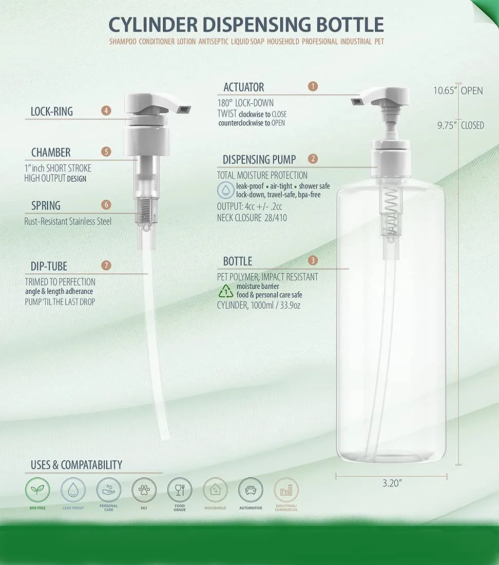 Factory Directly 1 Liter Empty Shampoo Pump Bottle Plastic Shampoo Bottle from Vietnam