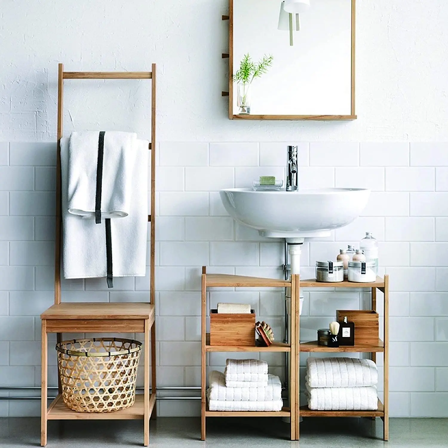 3-Tier Bamboo Corner Shelf Organizer Small Storage Rack Stand for Bathroom Living Room