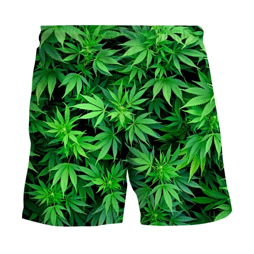 Best funny natural weeds cook fresh green weed leaves print 3d beach shorts cool man summer aesthetic swimsuit shorts dropship