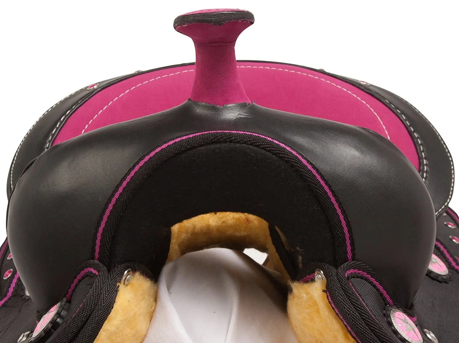 Premium Horse Western Synthetic Black & Pink  Corner With Pad Classic Design Western Synthetic Western Saddle
