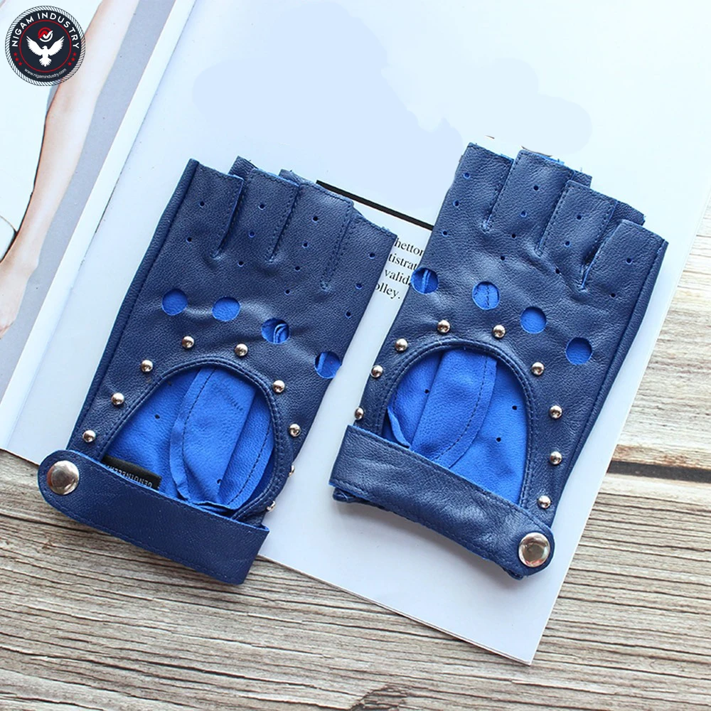New Half Finger Women Leather Gloves Spring And Summer Thin Goatskin Short Sports Riding Driver Color Gloves