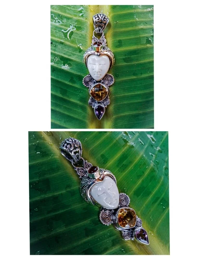 NY-MFPD013-Bone Moonface Pendant Luxury High Class Jewelry Pendant Charm Sterling Silver Handmade From Bali