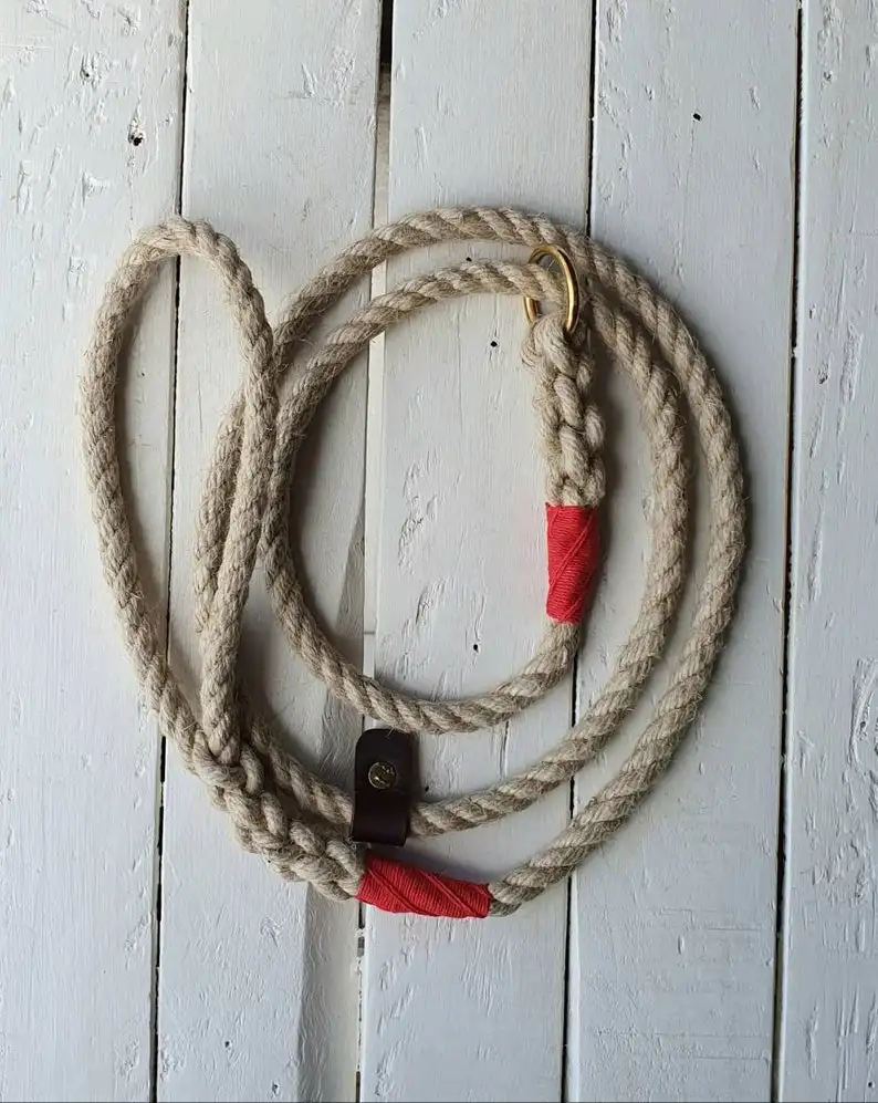 2021 hot Selling Handmade dog slip lead Natural hemp rope brass ring for pats Safety in cheap Price from Manufacture
