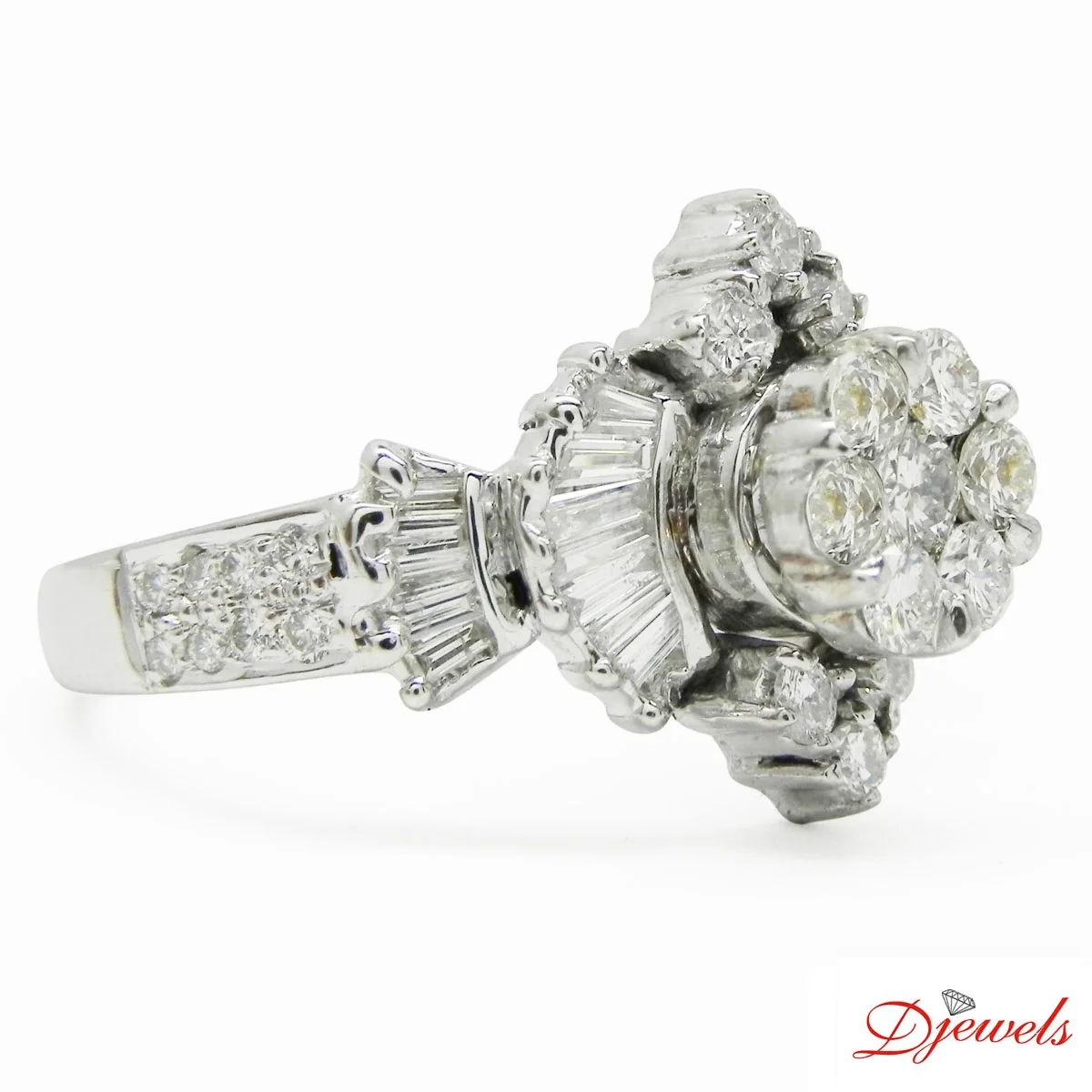 White Gold Marquise Style Pressure Diamond Engagement Ring
