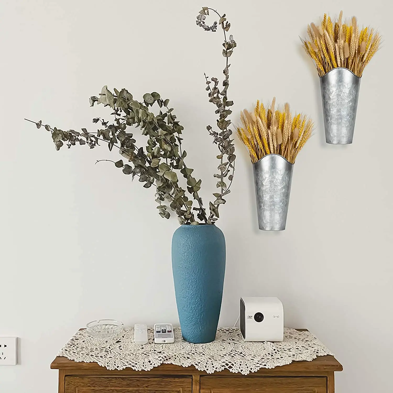 Galvanized Metal Decorative Flower Vase Contemporary Classic Design Home Decorative Tabletop & Wall Hanging Planter Pot Vases