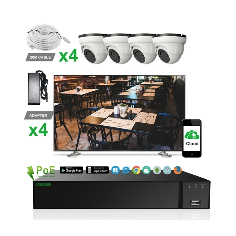 Cantonk H.265 NVR POE HD 1080P 4 канала система Скрытого видеонаблюдения IP камеры 4CH купольная IP NVR Kit камера безопасности Система