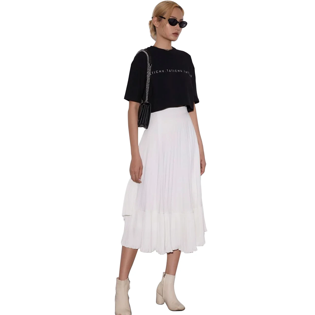 New Arrival Korean Women Skirts Clothing High Waist Asymmetrical Elastic Pleated Midi Skirts Made in Vietnam