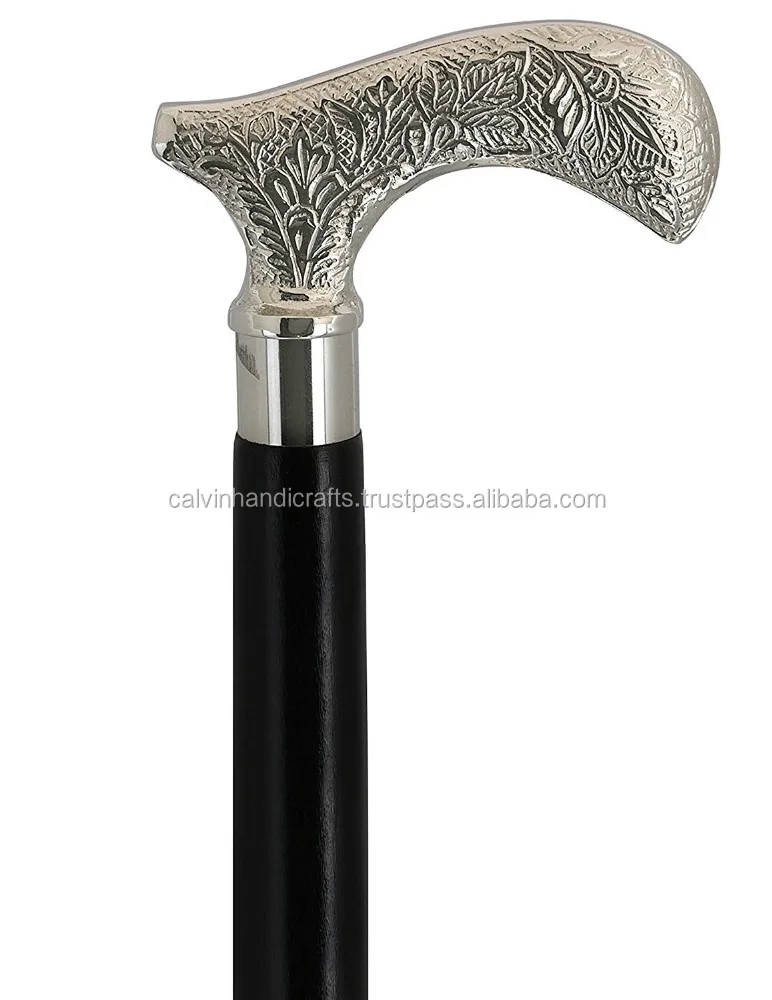 Fashionable Wood Gehstock Brass Mount Floral Decoration Walking Stick Men & Women CHWKS35037