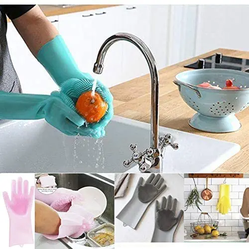 Silicone reusable cleaning brush heat resistant scrubber gloves