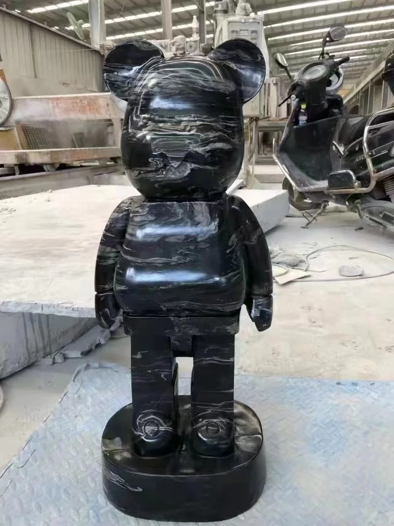 Современный домашний дисплей черный мрамор мультфильм медвежий кирпич калакакка камень резьба статуи для гостиной