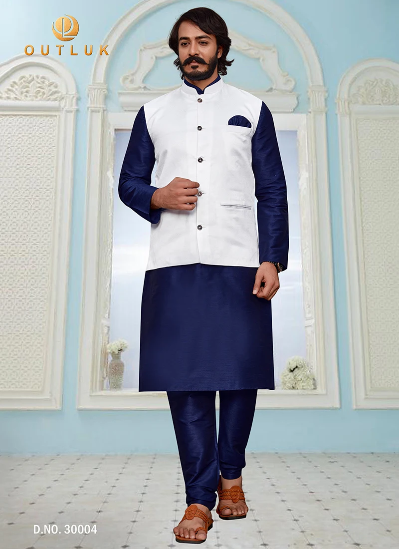 Outluk 30 Art Silk Party Wear kurta with juth silk jacket Mens Designer Collection