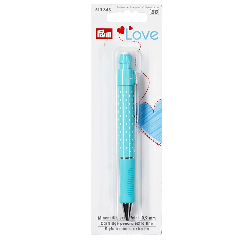 Prym Love Turquoise Cartridge Pencil with 2 Cartridges for Fabric and Sewing