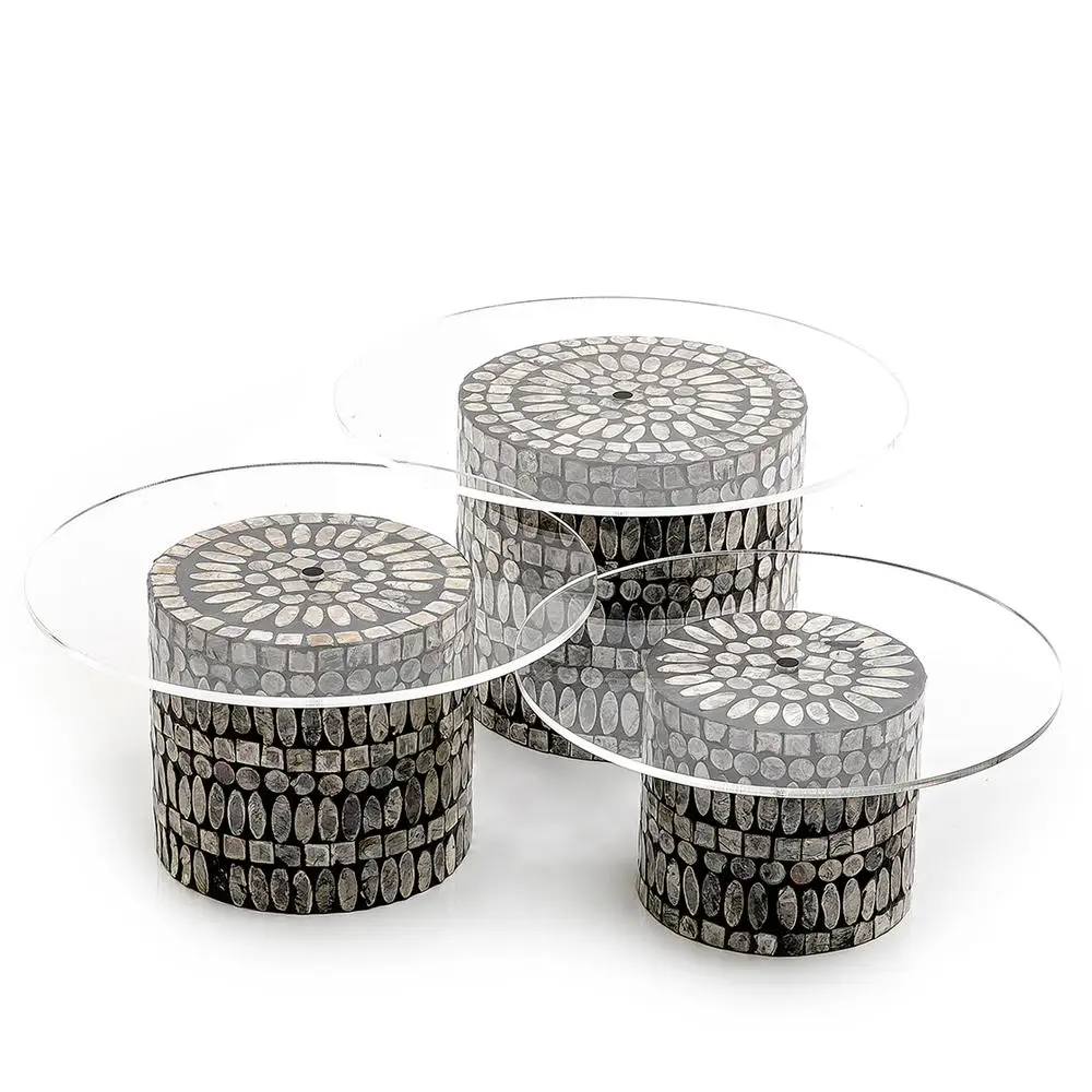 Высокопопулярный продукт декоративная подставка для торта с вставкой из кости домашнего со стеклянным верхом набор 3 предметов