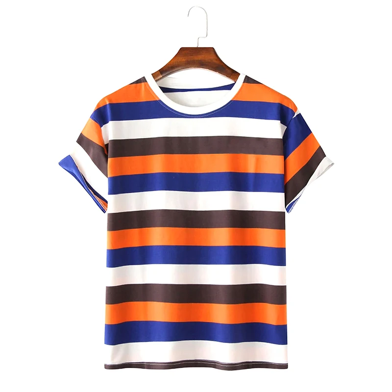 Mens Cotton multi Color Stripe Loose Fit Fashion T-Shirts