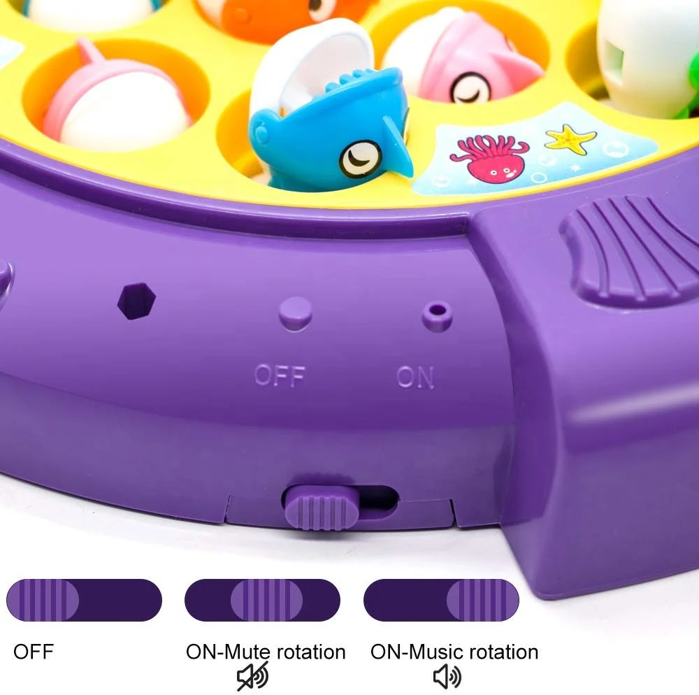
Fishing Game Set Rotating Musical Board Game with 4 Fishing Rods and 21 Fish Toys for Children 