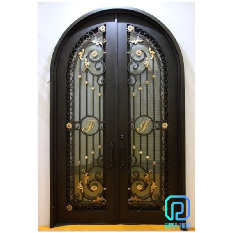 Индивидуальные горячеоцинкованные кованые железные французские двери, Современная внешняя дверь, стальная входная дверь