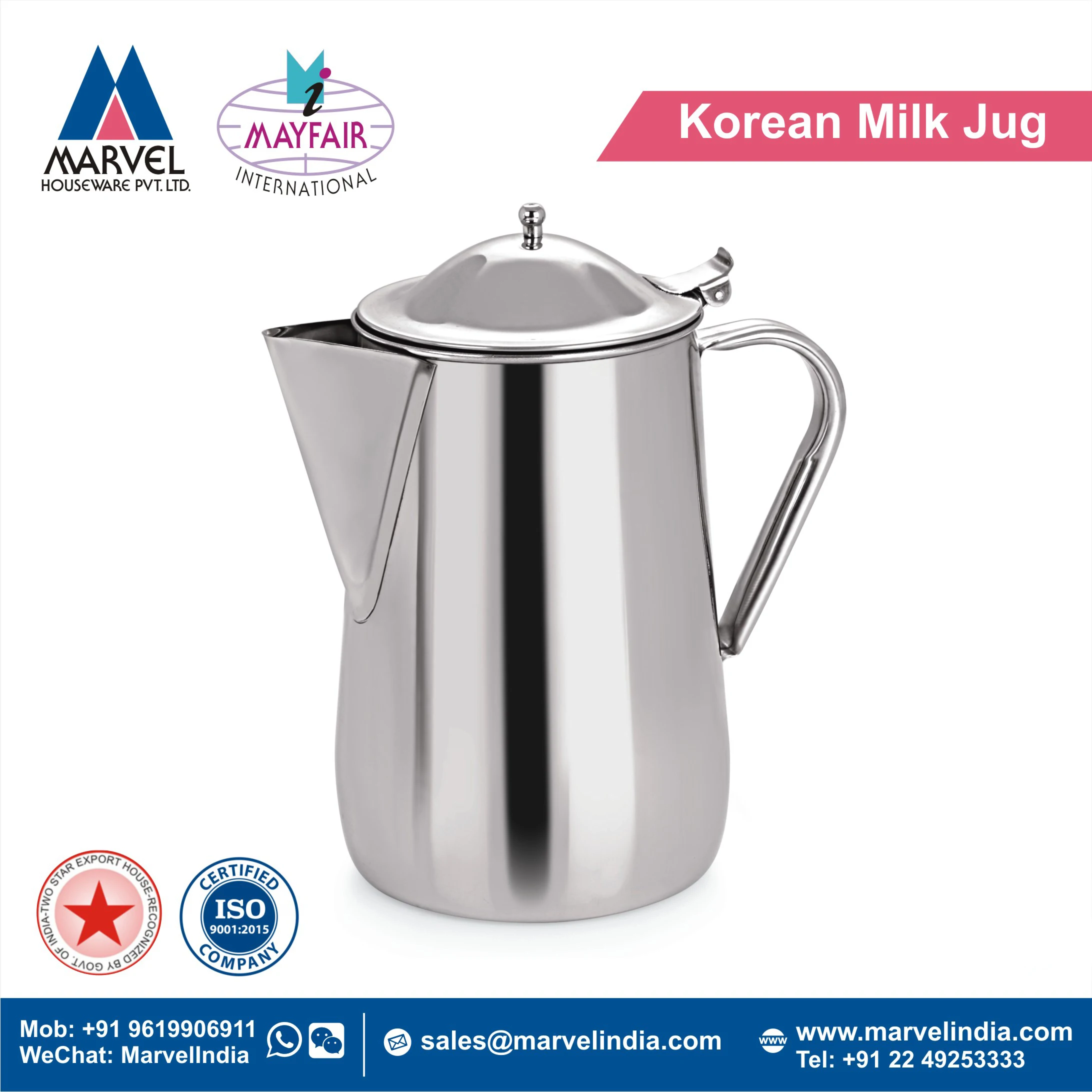 Stainless Steel Cheap Price Made In India Korean Style Milk Water Beverages Storage Serving Jug With Ice Catcher Spout