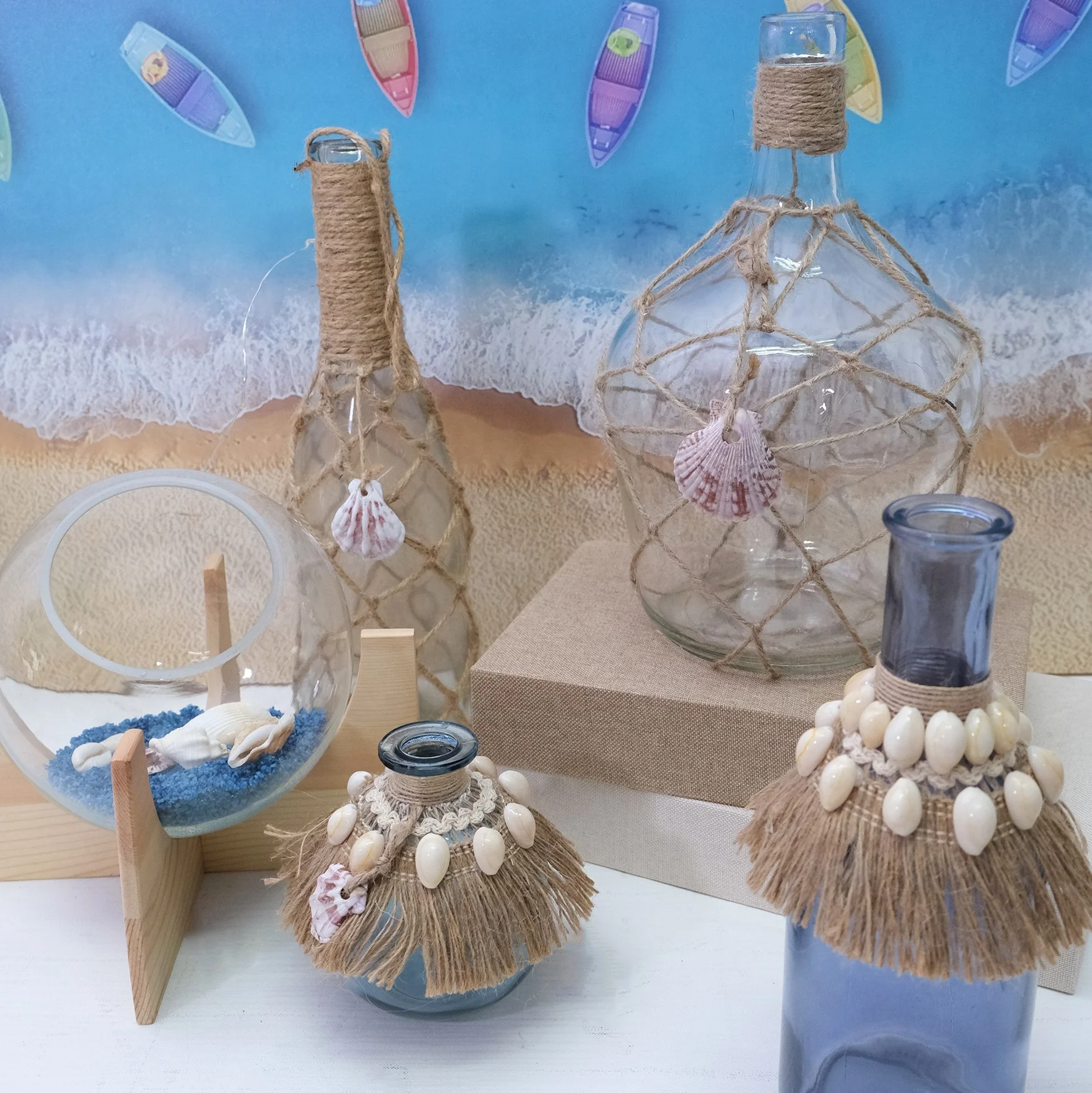 Glass Mini Bud Vases Crystal Blue Vases Flower Glass Vase with Rope