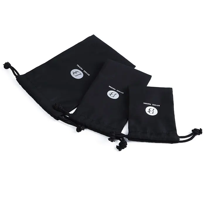 Fashion design mini black drawstring bags organic soft cotton pouches with custom logo
