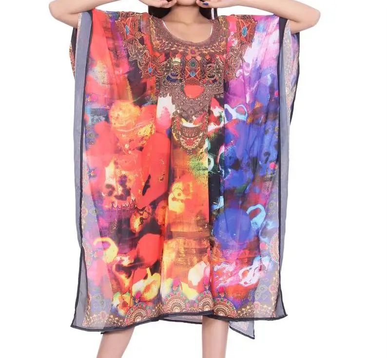 bohemian collection digital printed kaftan v-neck design viscose fabric loose fitting comfortable womens clothing